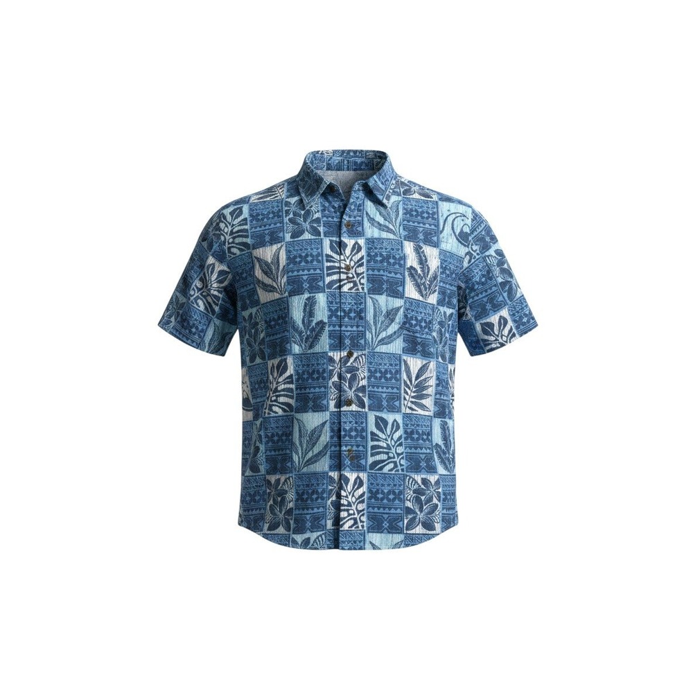Quiksilver Waterman Shirt Small Blue Polynesian Block Print Short Sleeve Casual
